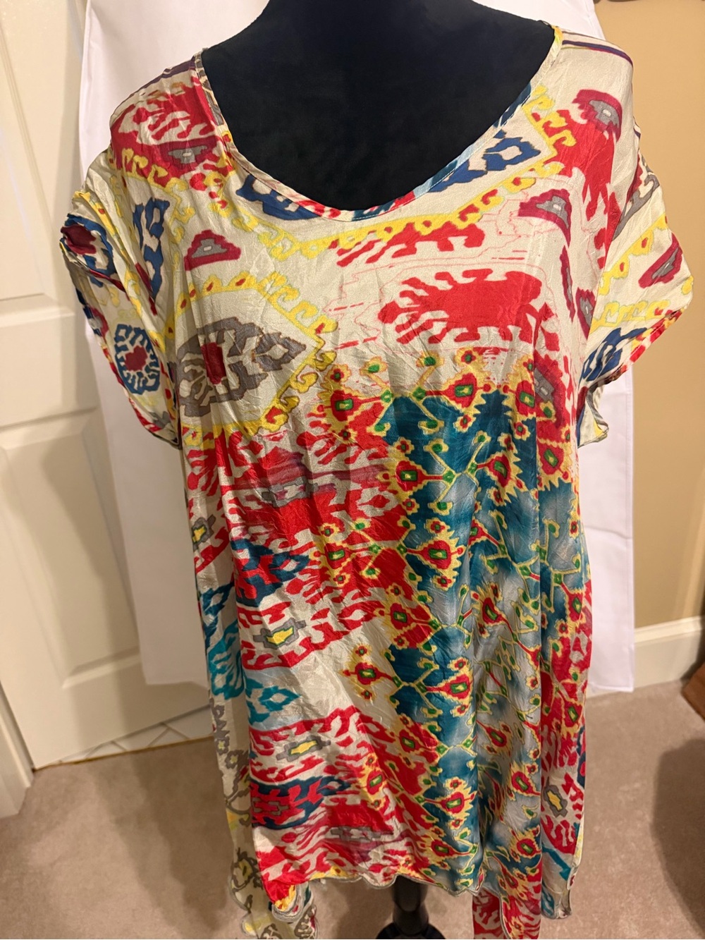Johnny Was Multicolor Ikat-Print V-Neck Tunic